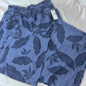 Land 'n Sea Women Pull‎ On Pants Leaves Pocket Elastic Waist Blue Med NWT Casual